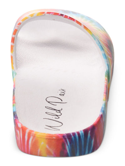 WILD PAIR Womens White Tie Dye Pool Slides Slyde Round Toe Platform Slip On Sandals 7 M