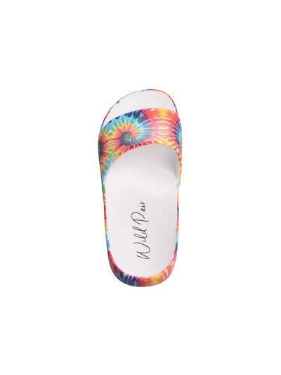 WILD PAIR Womens Light Blue Tie Dye Pool Slides Slyde Round Toe Platform Slip On Slide Sandals 6 M