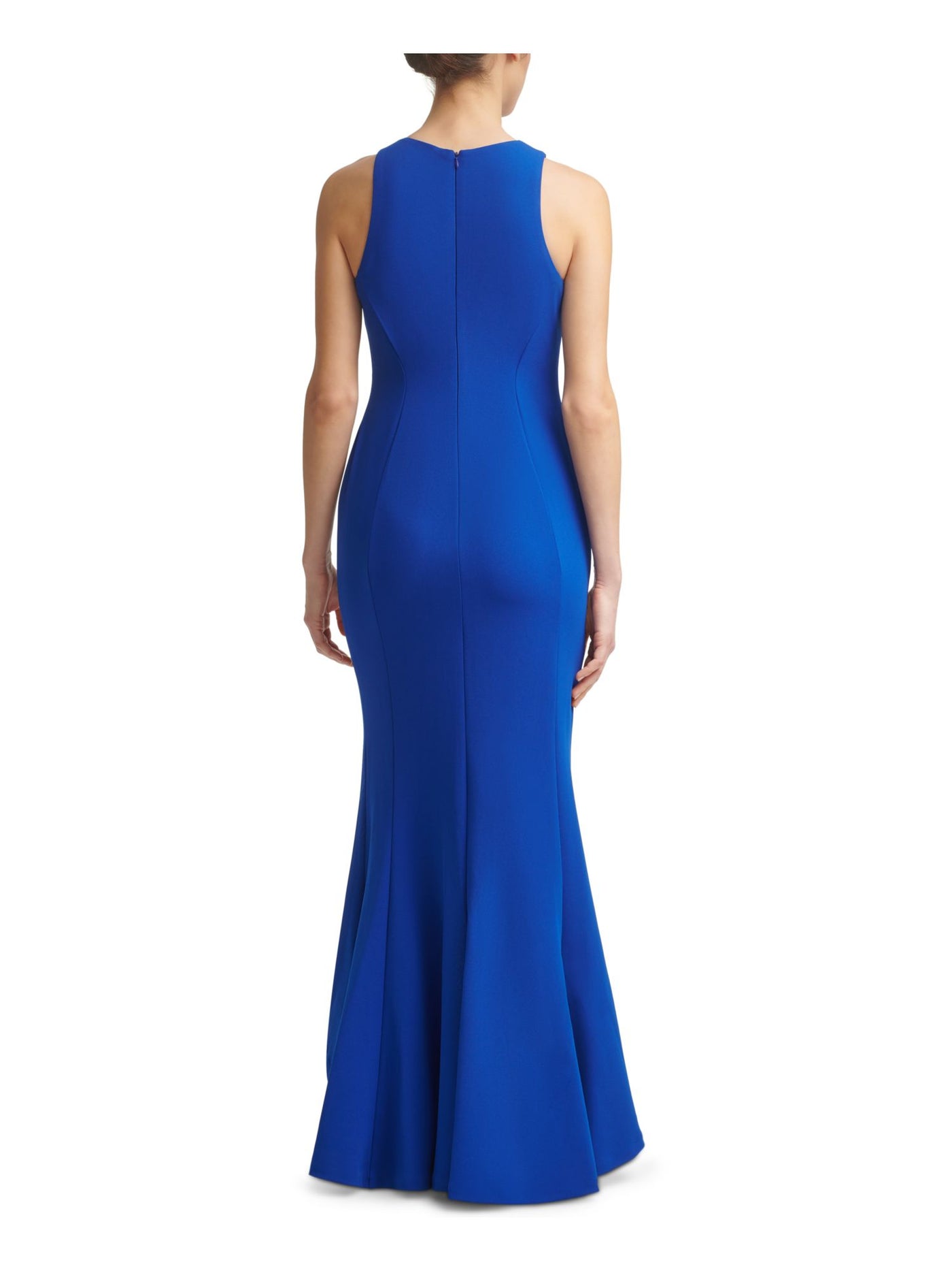 CALVIN KLEIN Womens Blue Zippered Fitted Scuba-crepe Hi-lo Hem Sleeveless Keyhole Full-Length Formal Gown Dress 10