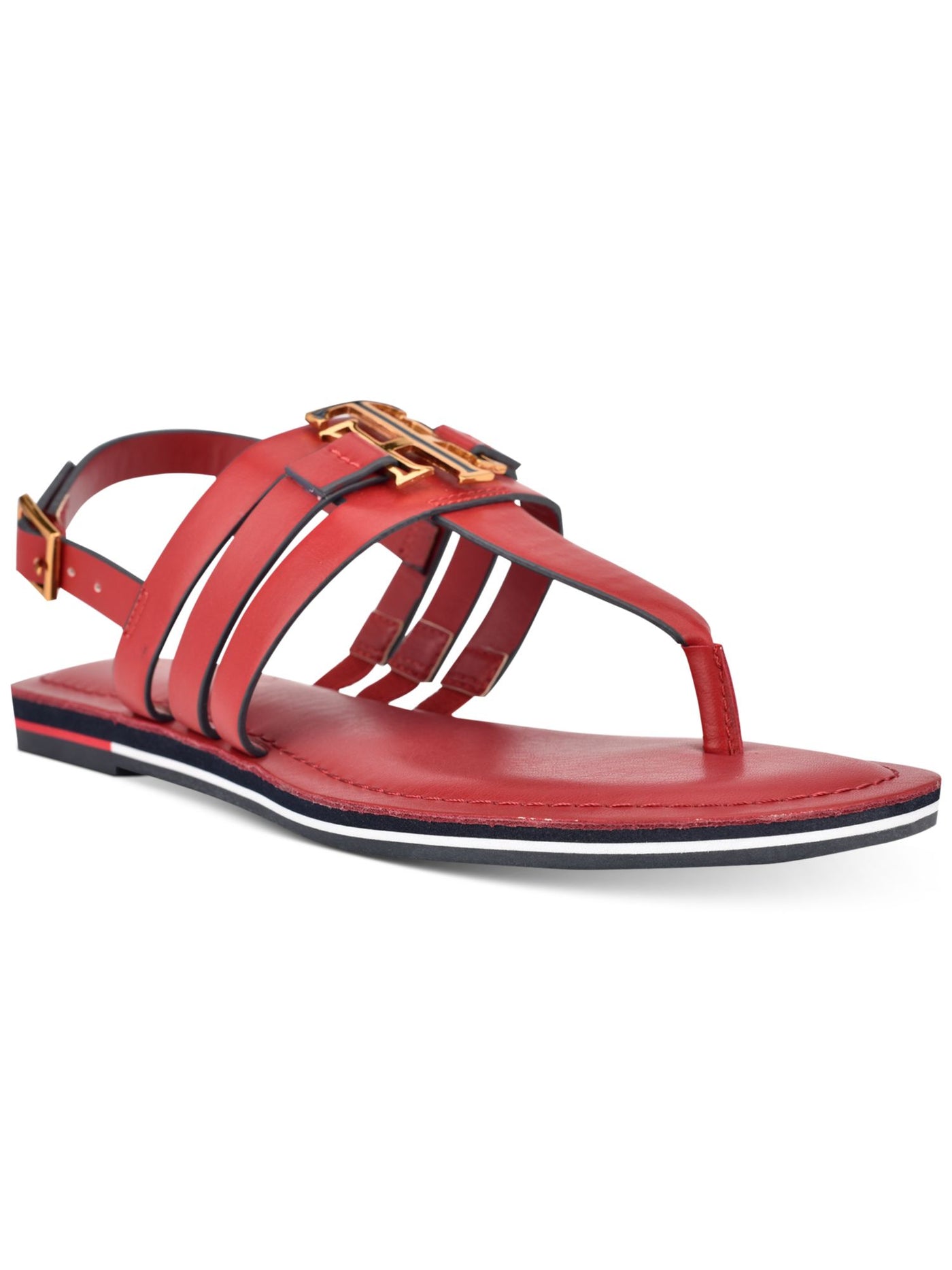 TOMMY HILFIGER Womens Red Logo Adjustable Strap Cushioned Sherlie Round Toe Buckle Thong Sandals Shoes 6 M