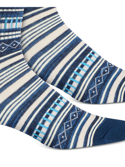 SUN STONE Mens Blue Geo Stripe Stretch Ribbed Casual Quarter Socks 7-12