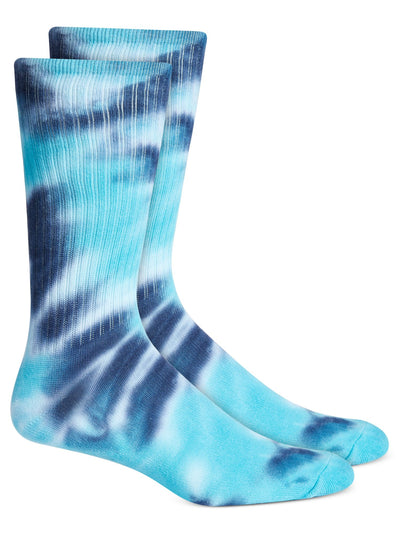 SUN STONE Mens Blue Tie Dye Logo Stretch Ribbed Casual Crew Socks 7-12