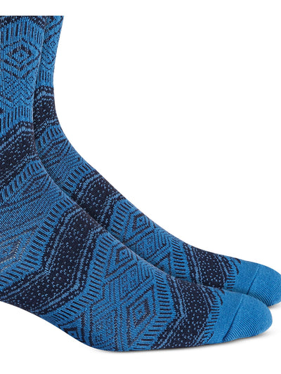 SUN STONE Mens Blue Geometric Bold Ribbed Dress Crew Socks 7-12