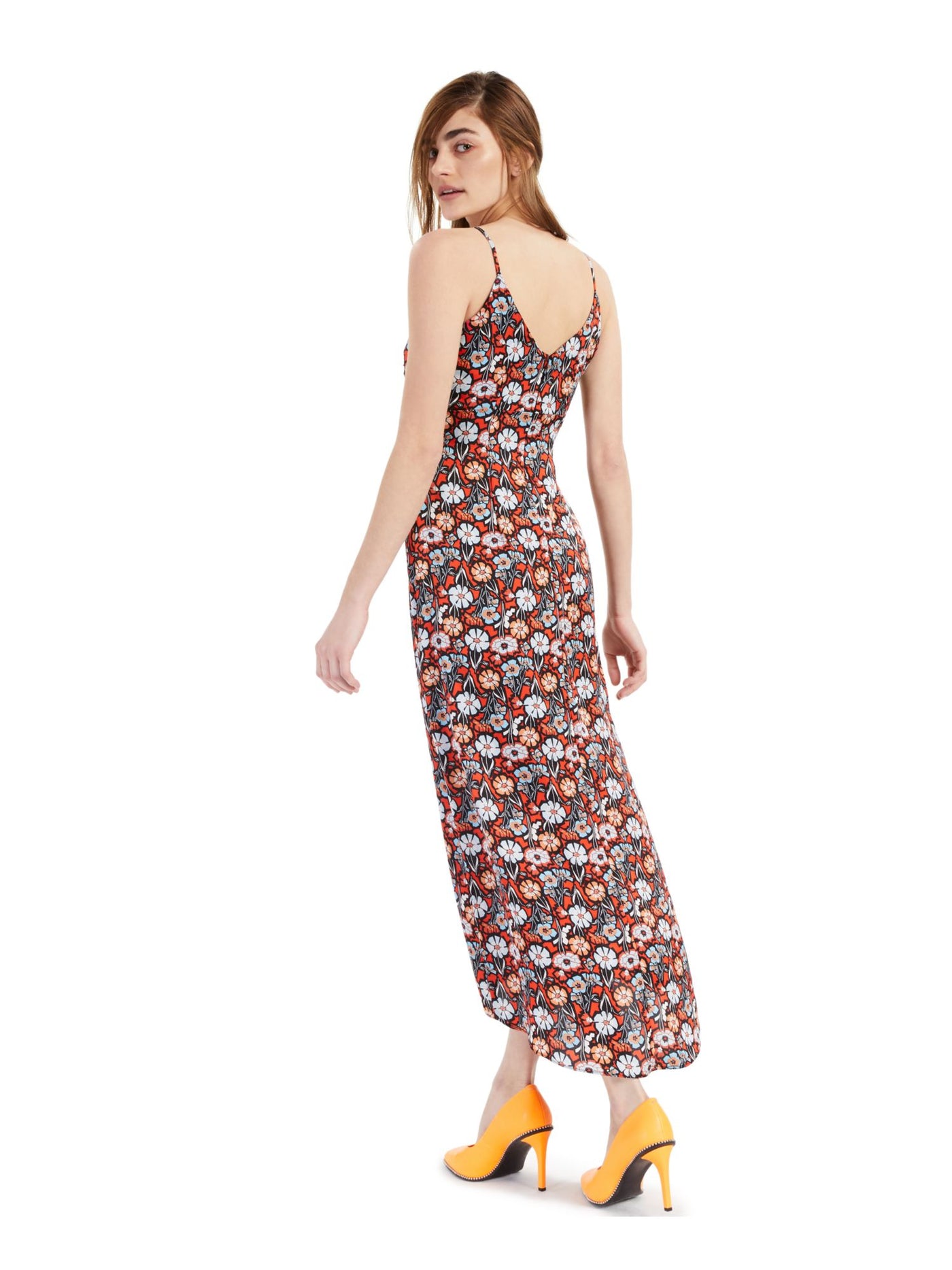 BAR III DRESSES Womens Twist Front V-back Tulip Hemline Spaghetti Strap Surplice Neckline Midi Party Faux Wrap Dress