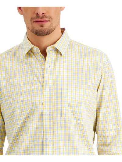 CLUBROOM Mens Yellow Lightweight, Pocket Plaid Classic Fit Button Down Performance Stretch Casual Shirt XXL
