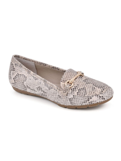 RIALTO Womens Beige Snake Print Metallic Bit Comfort Padded Treaded Guiding Round Toe Slip On Loafers Shoes 6.5 W