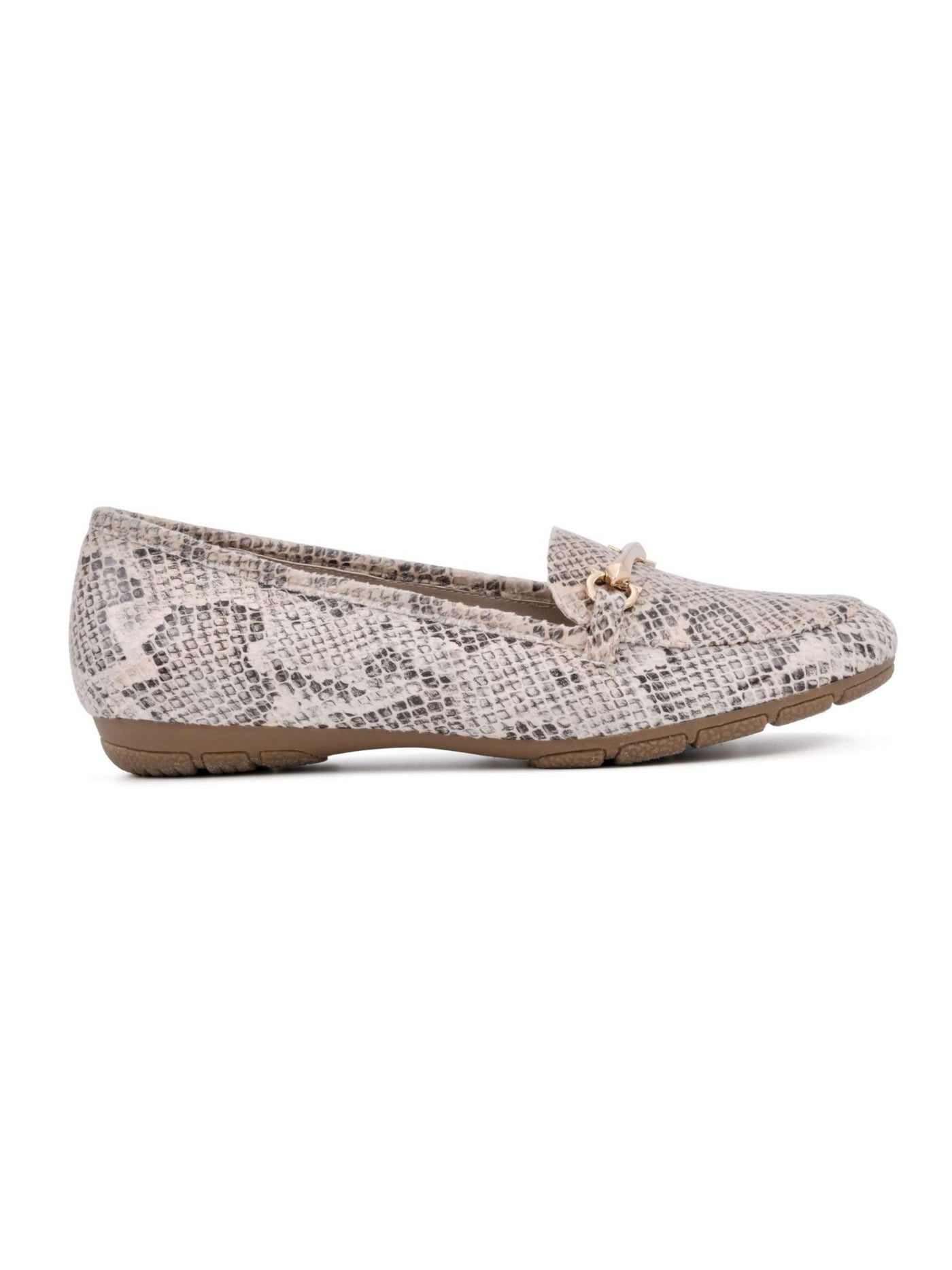 RIALTO Womens Beige Snake Print Metallic Bit Comfort Padded Treaded Guiding Round Toe Slip On Loafers Shoes 7 W