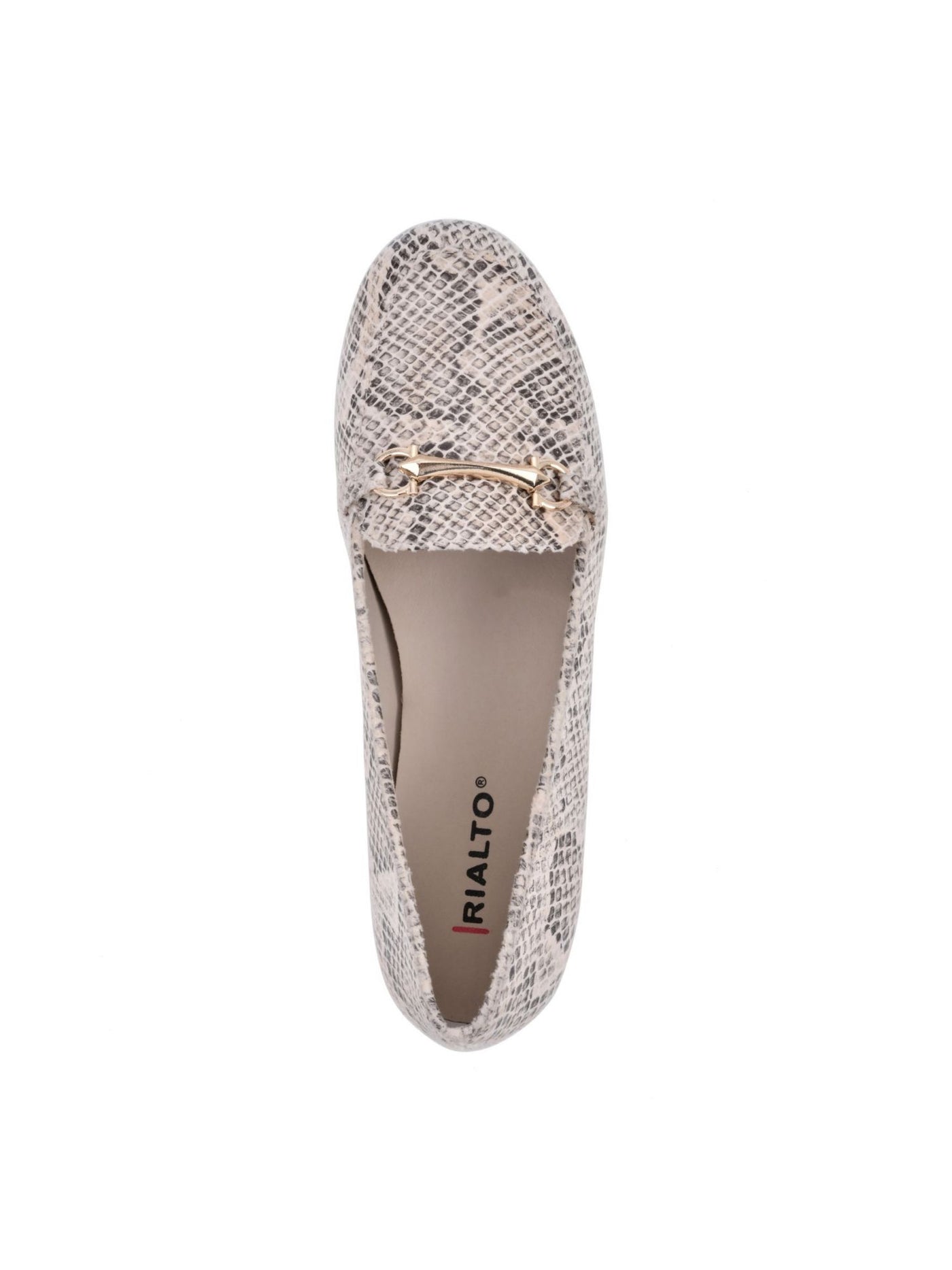 RIALTO Womens Beige Snake Print Metallic Bit Comfort Padded Treaded Guiding Round Toe Slip On Loafers Shoes 9 W