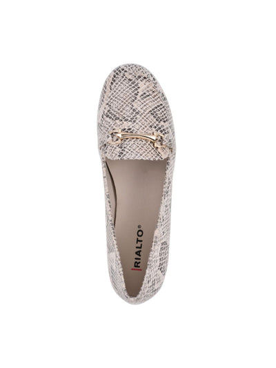 RIALTO Womens Beige Snake Print Metallic Bit Comfort Padded Treaded Guiding Round Toe Slip On Loafers Shoes 10 W