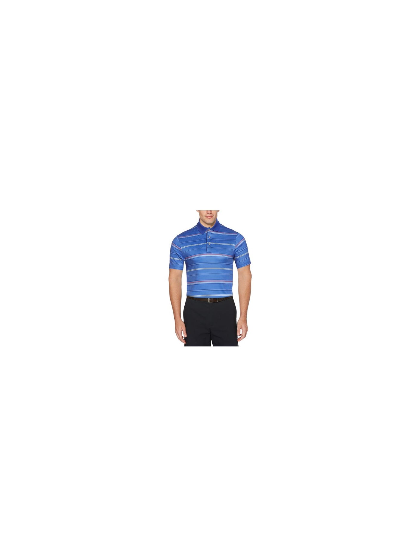 HYBRID APPAREL Mens Blue Lightweight, Striped Athletic Fit Moisture Wicking Polo S