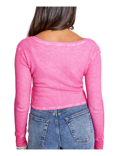 SUNDOWN BY SPLENDID Womens Pink Long Sleeve Scoop Neck Top XS