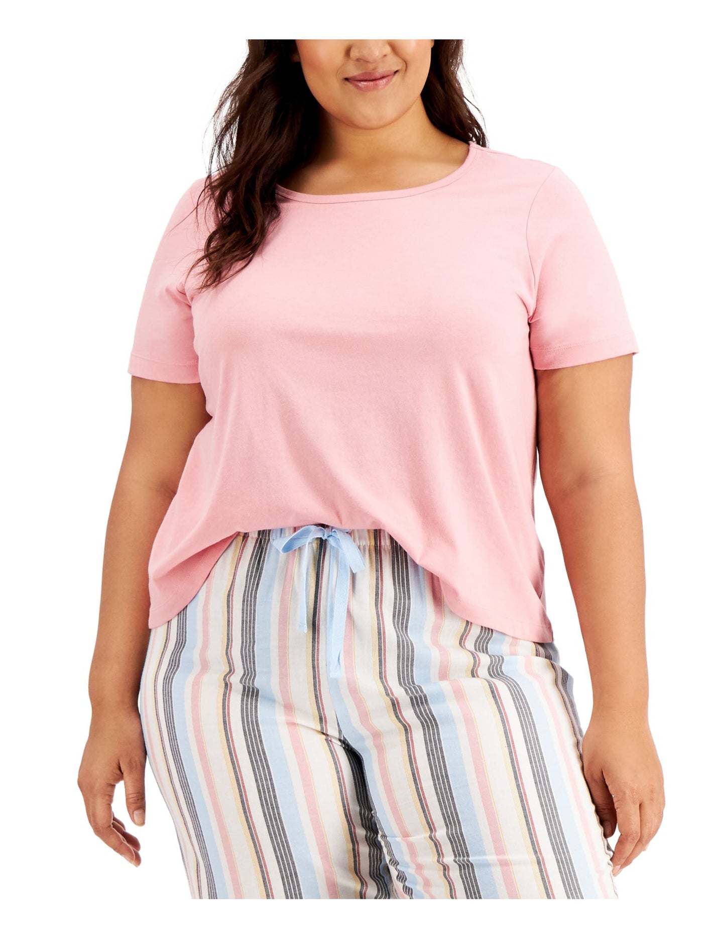JENNI Intimates Pink Cotton Blend Short Sleeves Rib-Knit Trim Sleep Shirt Pajama Top Plus 1X