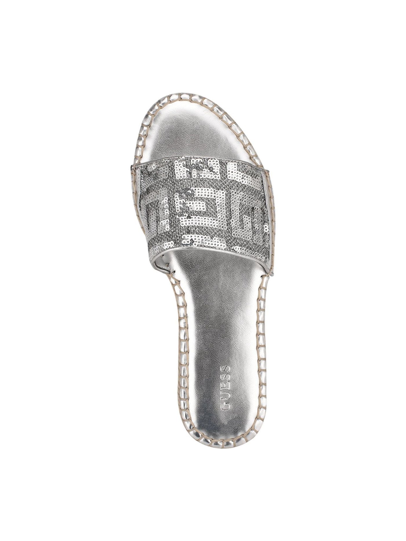 GUESS Womens Silver Jute Wrapped Sequined Comfort Guidany Round Toe Platform Slide Sandals Shoes 6.5 M