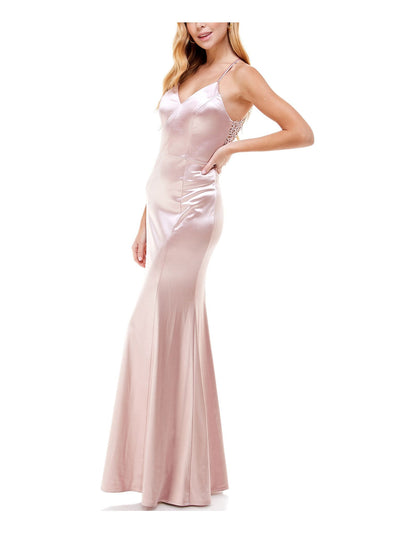 CITY STUDIO Womens Pink Spaghetti Strap V Neck Full-Length Evening Mermaid Dress 9