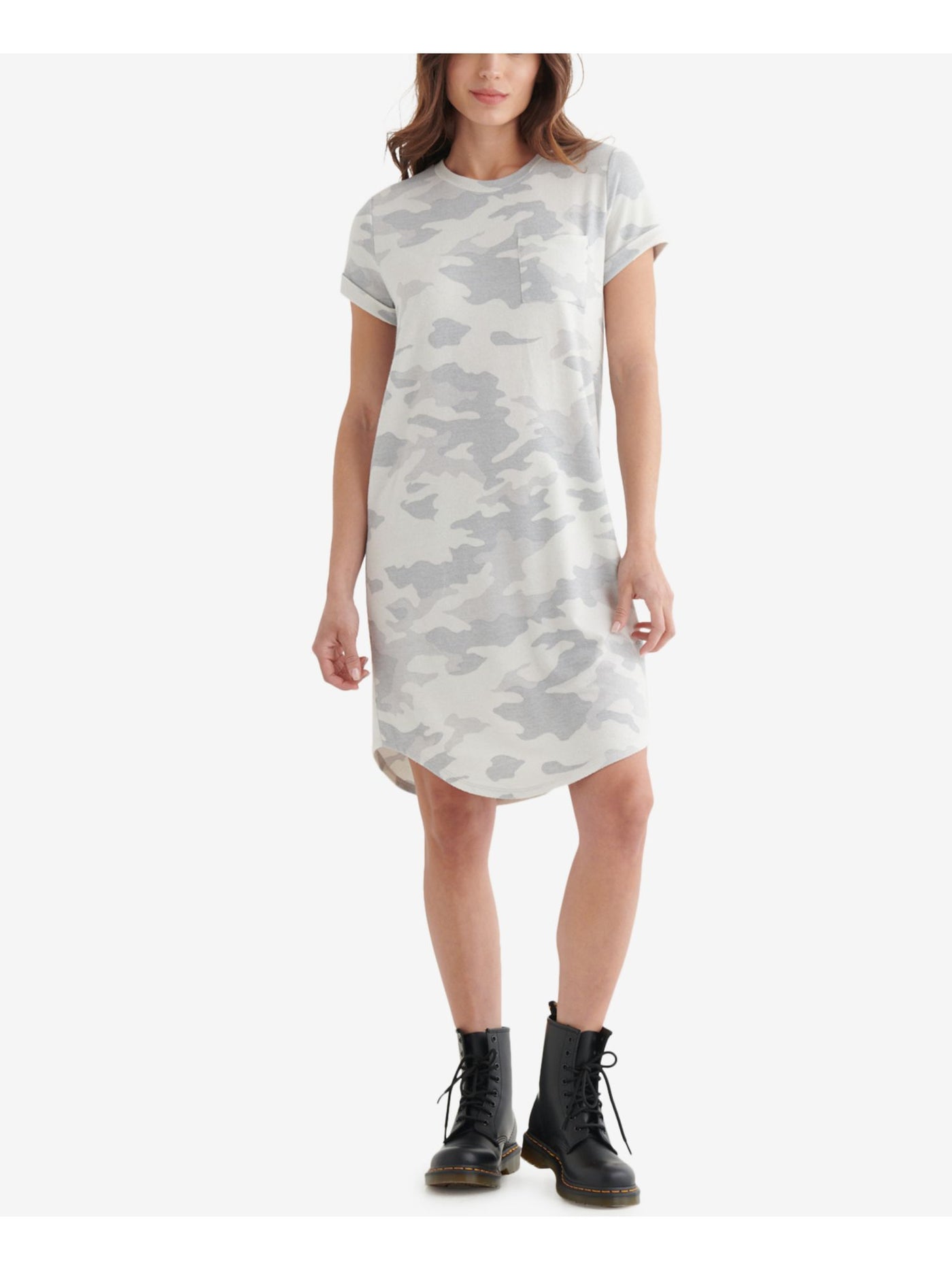 LUCKY BRAND Womens Gray Camouflage Short Sleeve Crew Neck Above The Knee T-Shirt Dress XS