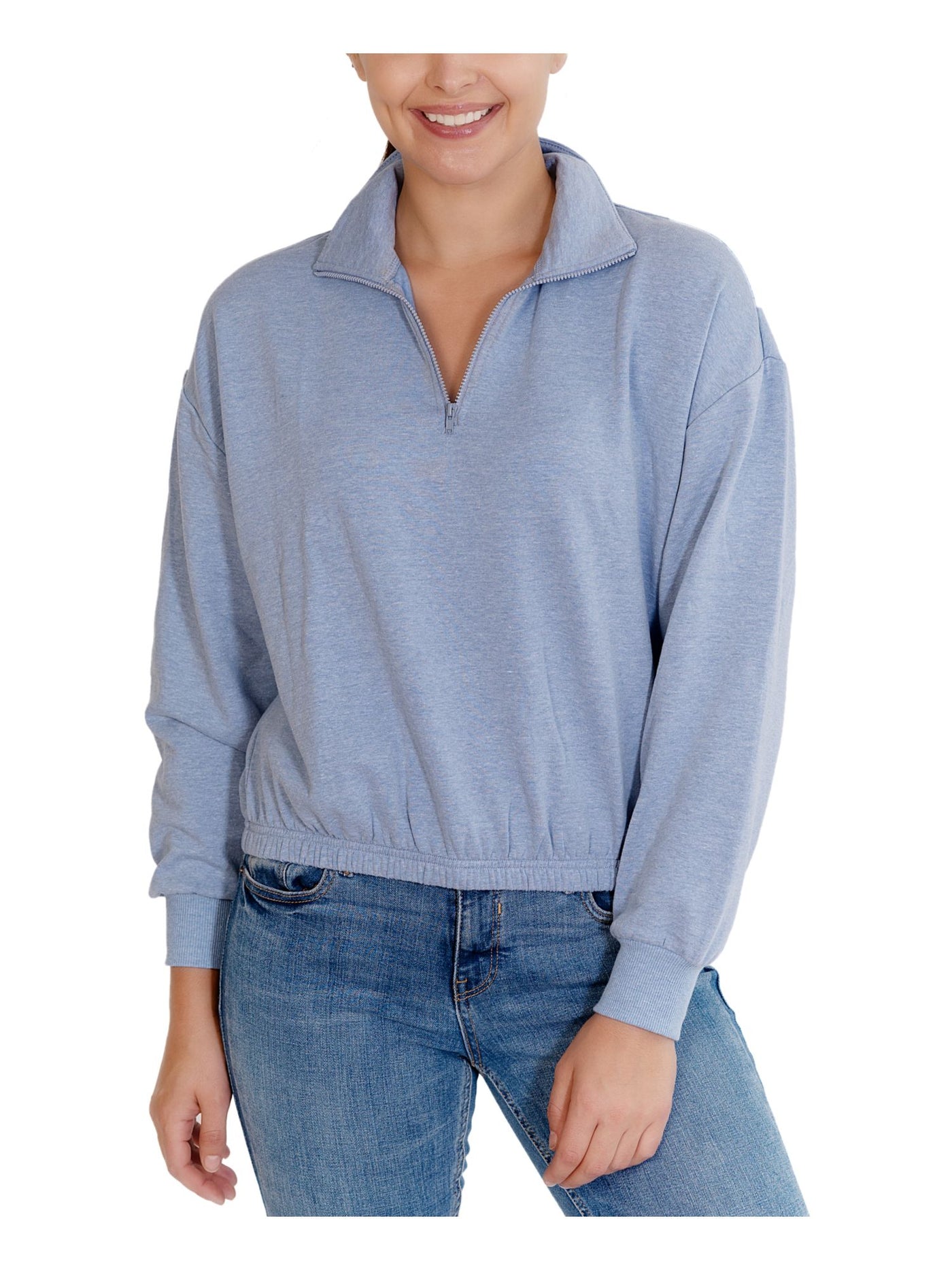 REBELLIOUS ONE Womens Light Blue Long Sleeve Zip Neck Sweater Juniors XL