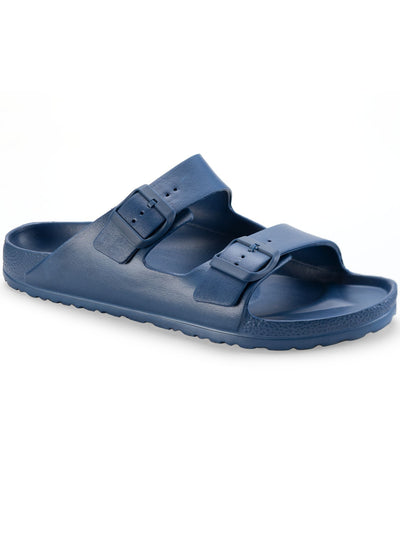 SUN STONE Mens Blue Dual Buckle Straps Jude Open Toe Slip On Sandals Shoes 10 M