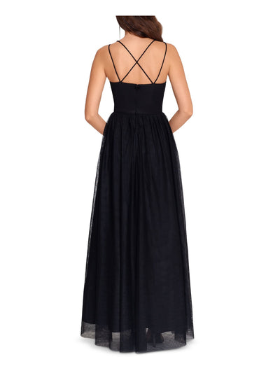 BLONDIE Womens Black Embellished Spaghetti Strap Scoop Neck Full-Length Formal Fit + Flare Dress 3