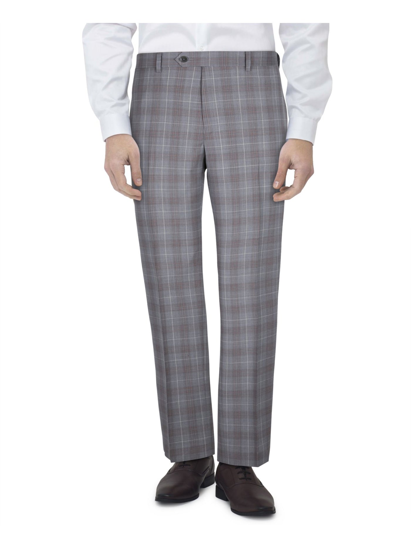 TALLIA Mens Gray Flat Front, Tapered, Plaid Slim Fit Pants 30W/ 32L