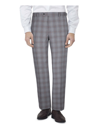 TALLIA Mens Gray Flat Front, Tapered, Plaid Slim Fit Pants 32W X 30L