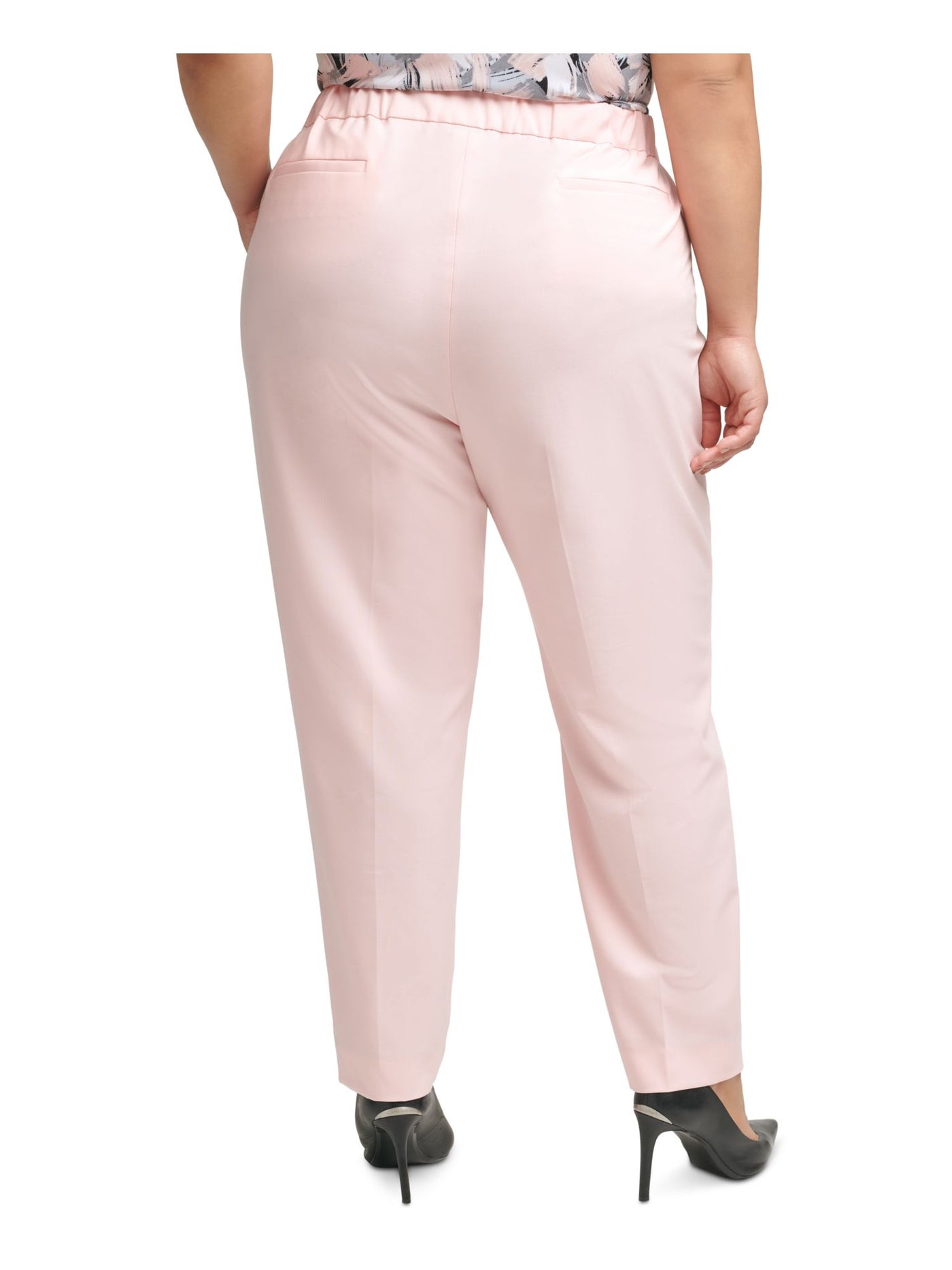 CALVIN KLEIN Womens Pink Pocketed Zippered Elastic-back 29 Inseam Straight leg Pants Plus 22W