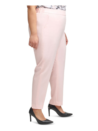 CALVIN KLEIN Womens Pink Pocketed Zippered Elastic-back 29 Inseam Straight leg Pants Plus 14W