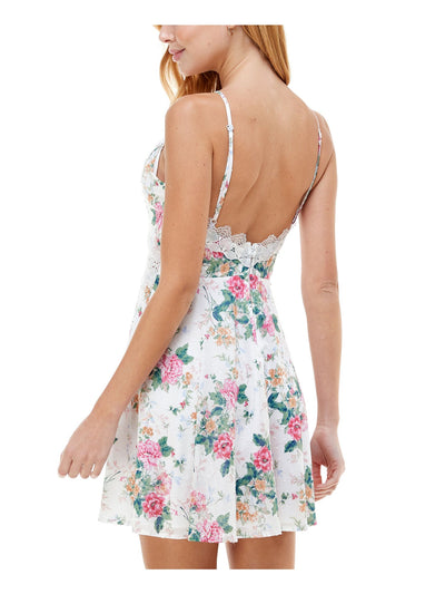 CITY STUDIO Womens Ivory Floral Halter Above The Knee Fit + Flare Dress Juniors 15