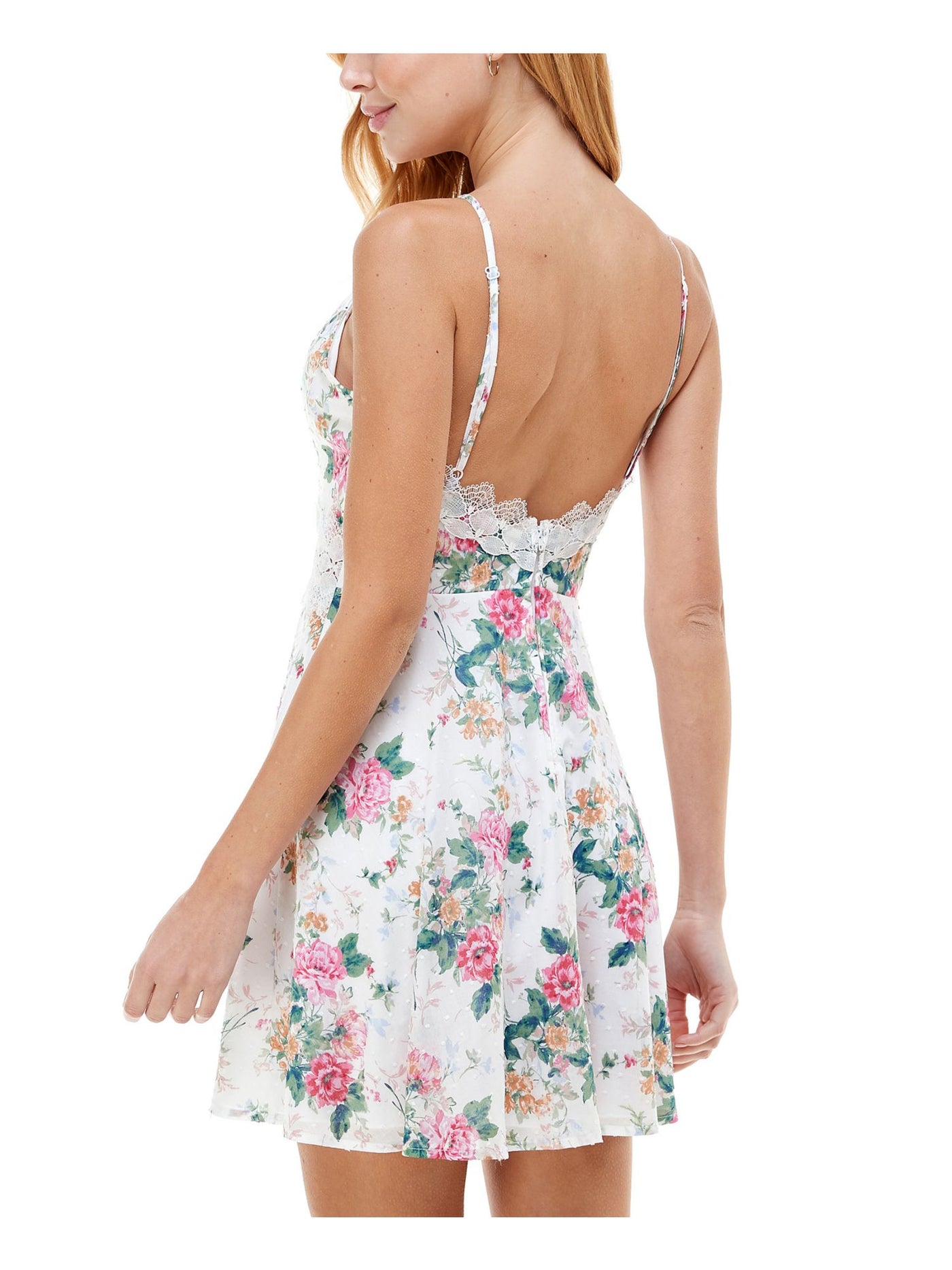 CITY STUDIO Womens Ivory Floral Halter Above The Knee Fit + Flare Dress Juniors 9
