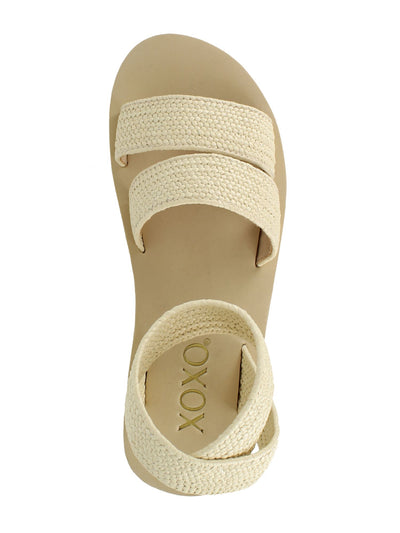 XOXO Womens Beige Stretch 1-1/2" Platform Ankle Strap Woven Bill Round Toe Wedge Slip On Dress Sandals Shoes 9 M