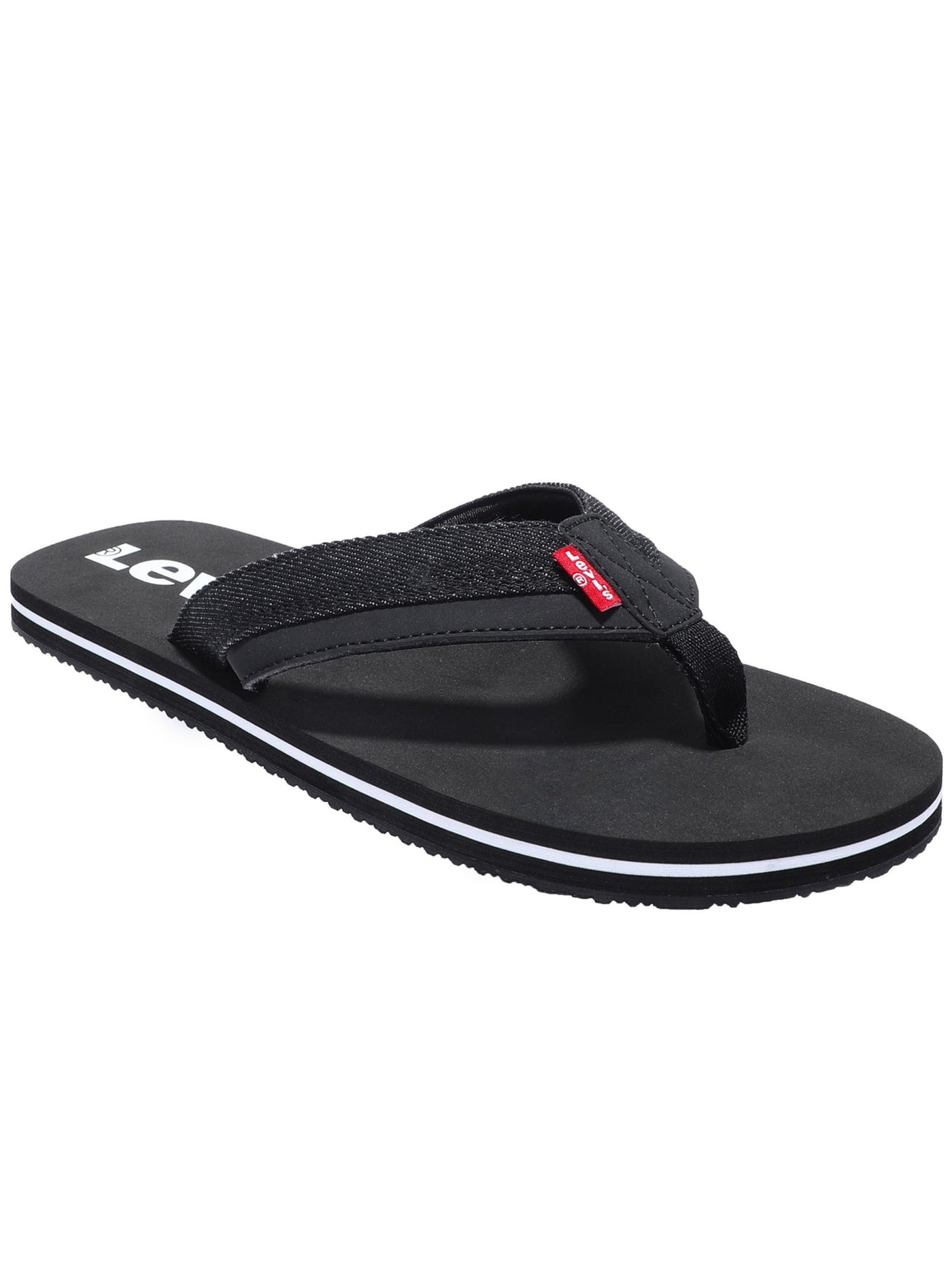 LEVI'S Mens Black Mixed Media Padded Wordmark Strap Open Toe Slip On Thong Sandals Shoes 10.5