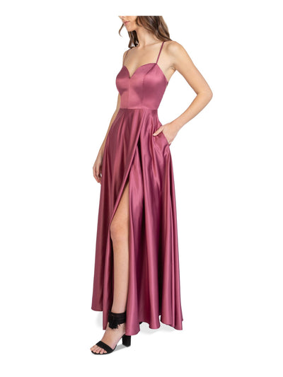 B DARLIN Womens Pink Slitted Strappy Back Spaghetti Strap Sweetheart Neckline Full-Length Prom Fit + Flare Dress Juniors 0