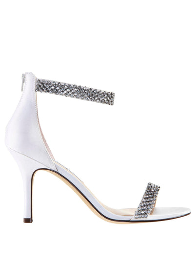 NINA Womens Ivory Rhinestone Ankle Strap Vauna Almond Toe Stiletto Zip-Up Leather Dress Heeled Sandal 7 M
