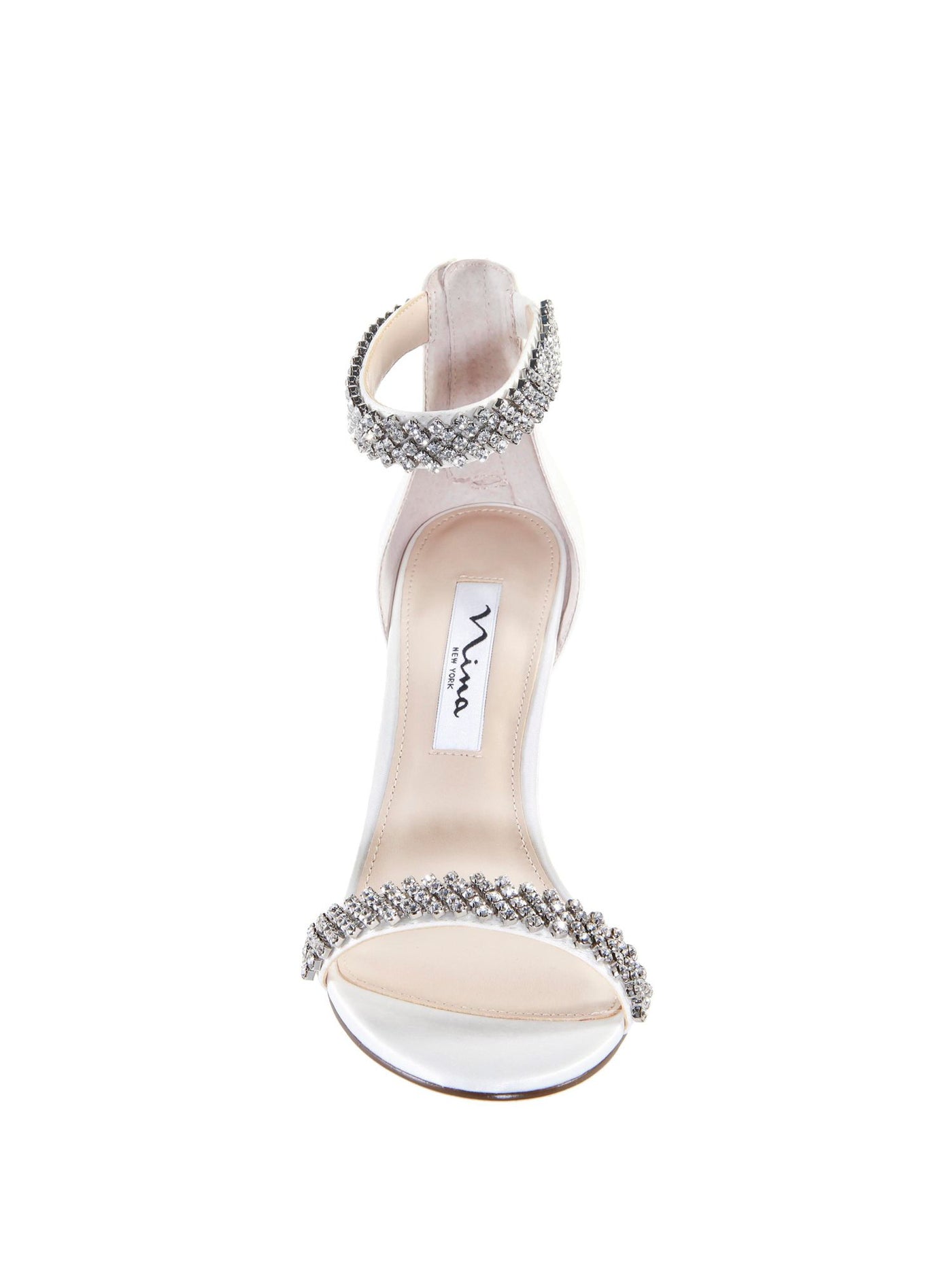 NINA Womens Ivory Rhinestone Ankle Strap Vauna Almond Toe Stiletto Zip-Up Leather Dress Heeled Sandal 7 M