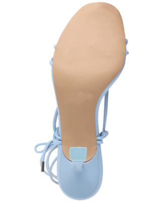 STEVE MADDEN Womens Light Blue Padded Superb Round Toe Sculpted Heel Lace-Up Dress Heeled Thong Sandals M