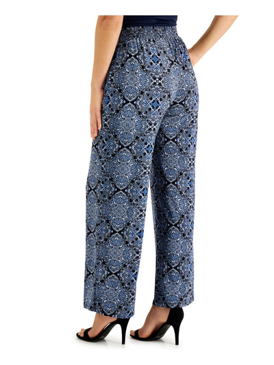 KASPER Womens Blue Smocked Pull-on Style Printed Wide Leg Pants XL