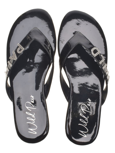 WILD PAIR Womens Black Rhinestone Fantasia Round Toe Slip On Thong Sandals Shoes 6.5 M