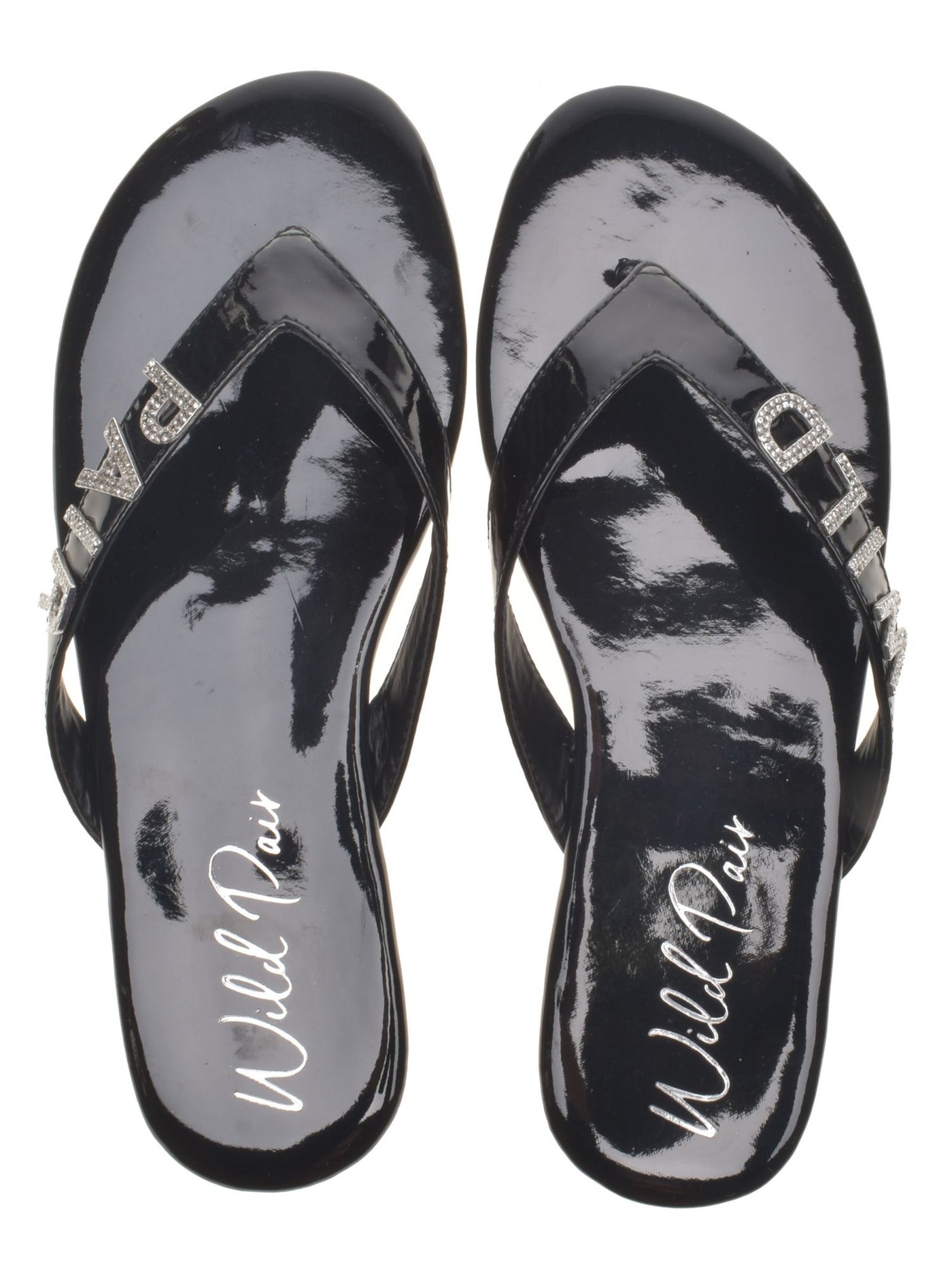 WILD PAIR Womens Black Rhinestone Fantasia Round Toe Slip On Thong Sandals Shoes 9.5 M