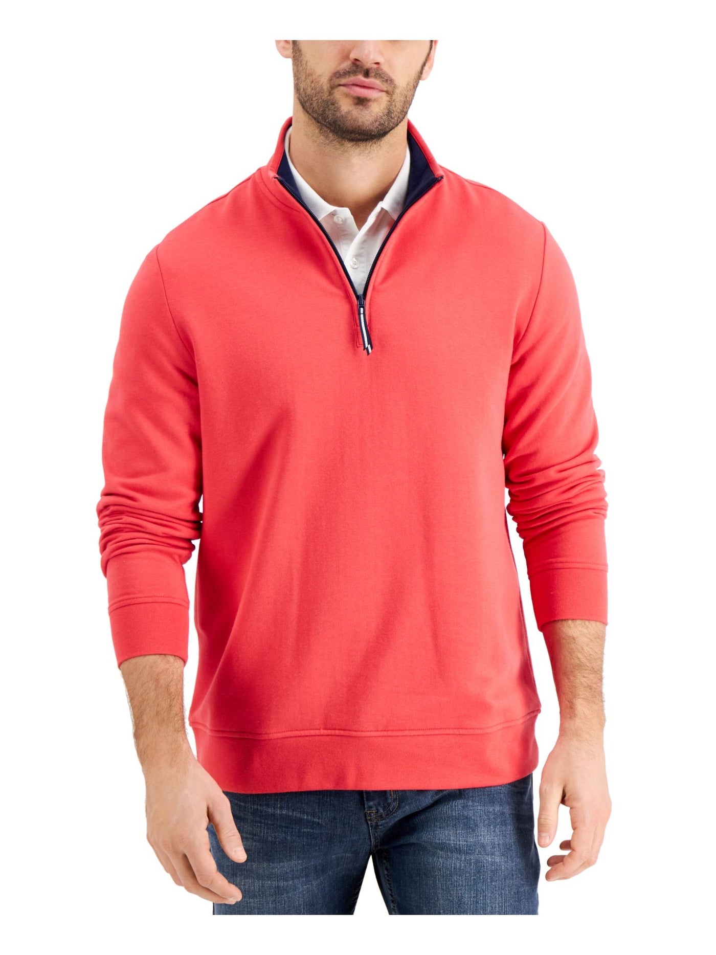 CLUBROOM Mens Red Mock Neck Classic Fit Quarter-Zip Fleece Sweatshirt M