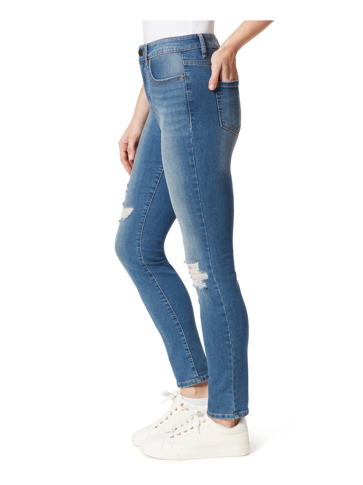 FRAYED JEANS Womens Blue Zippered Pocketed Skinny Ankle Raw Hem High Waist Jeans 2/26