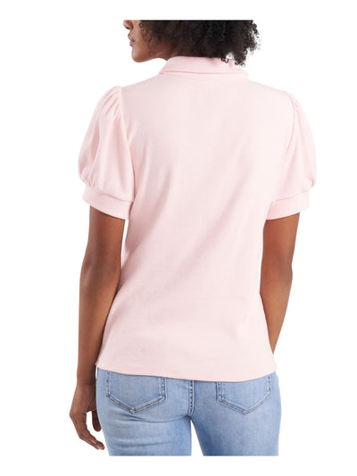 RILEY&RAE Womens Pink Ribbed Polo Style Pouf Sleeve Collared Top XS