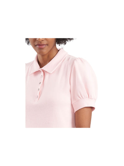 RILEY&RAE Womens Stretch Ribbed Polo Pouf Sleeve Collared Top