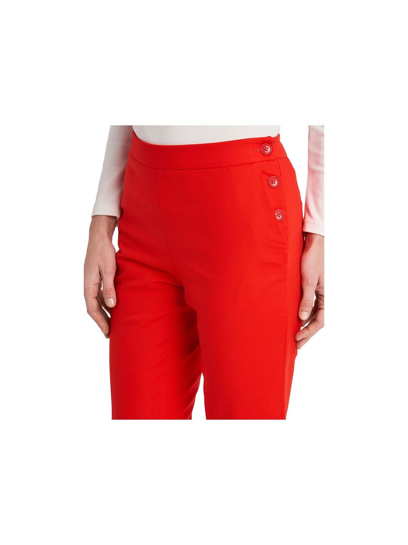 RILEY&RAE Womens Red Stretch Pocketed Button Closure Side Seam Straight leg Pants 2