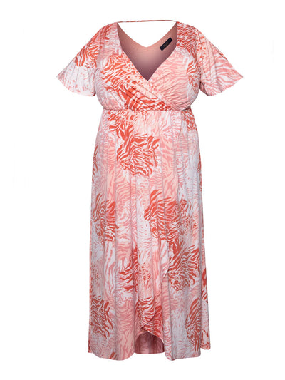RACHEL RACHEL ROY Womens Orange Stretch Printed Flutter Sleeve Surplice Neckline Maxi Wear To Work Empire Waist Dress Plus 0X