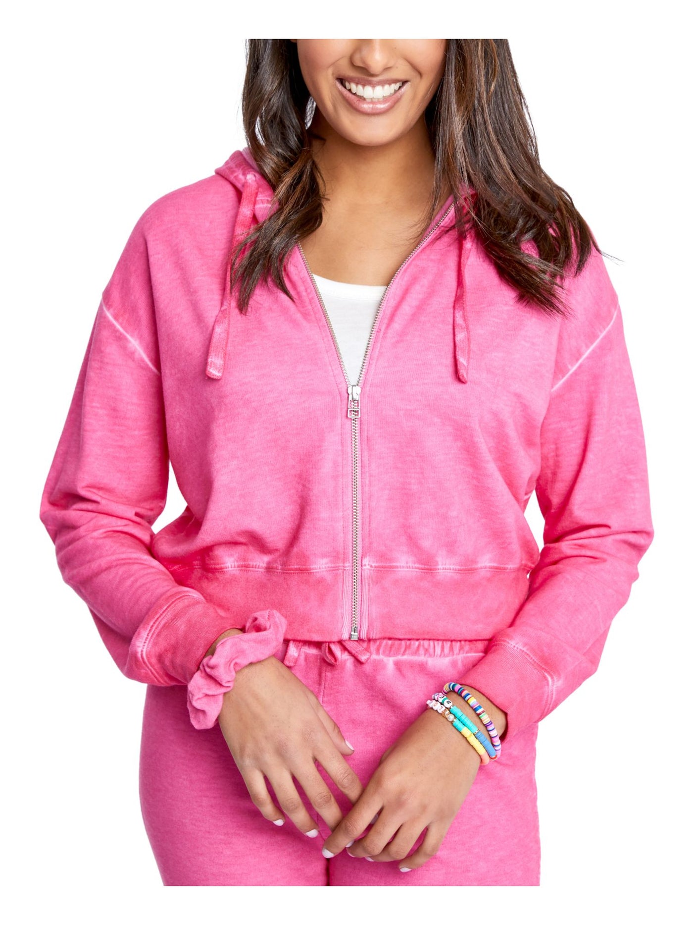 SUNDOWN BY SPLENDID Womens Zippered Pocketed Drawstring Relaxed Fit Long Sleeve Hoodie Top