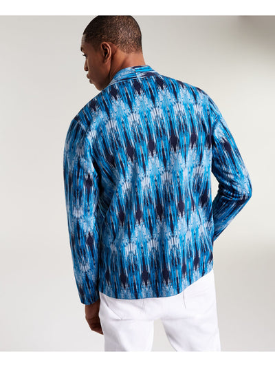 SUN STONE Mens Blue Printed Long Sleeve Cotton Blend Cotton Blend Shirt M