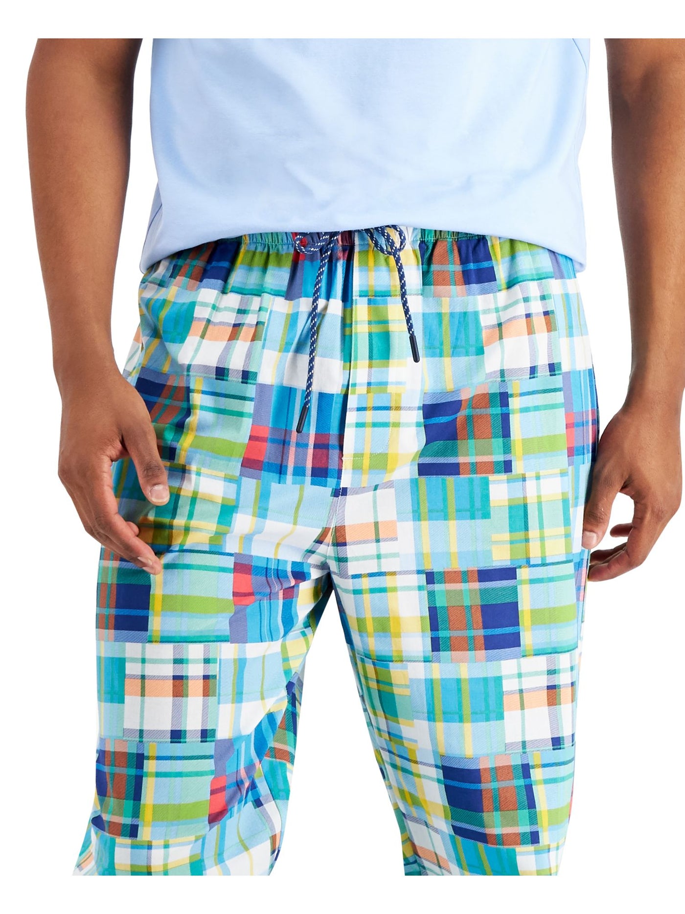 CLUBROOM Mens Light Blue Drawstring Short Sleeve T-Shirt Top Straight leg Pants Pajamas XL