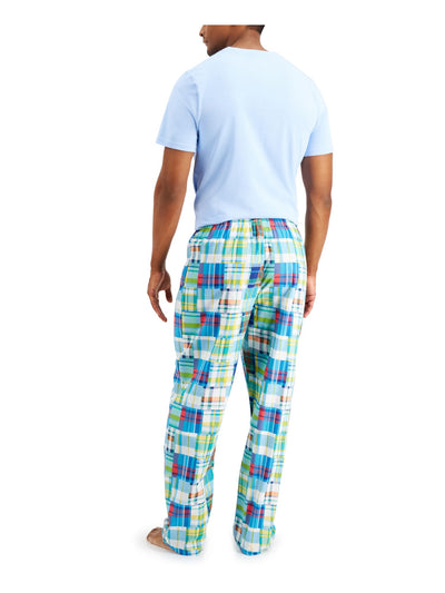 CLUBROOM Mens Blue Drawstring Short Sleeve T-Shirt Top Straight leg Pants Pajamas L