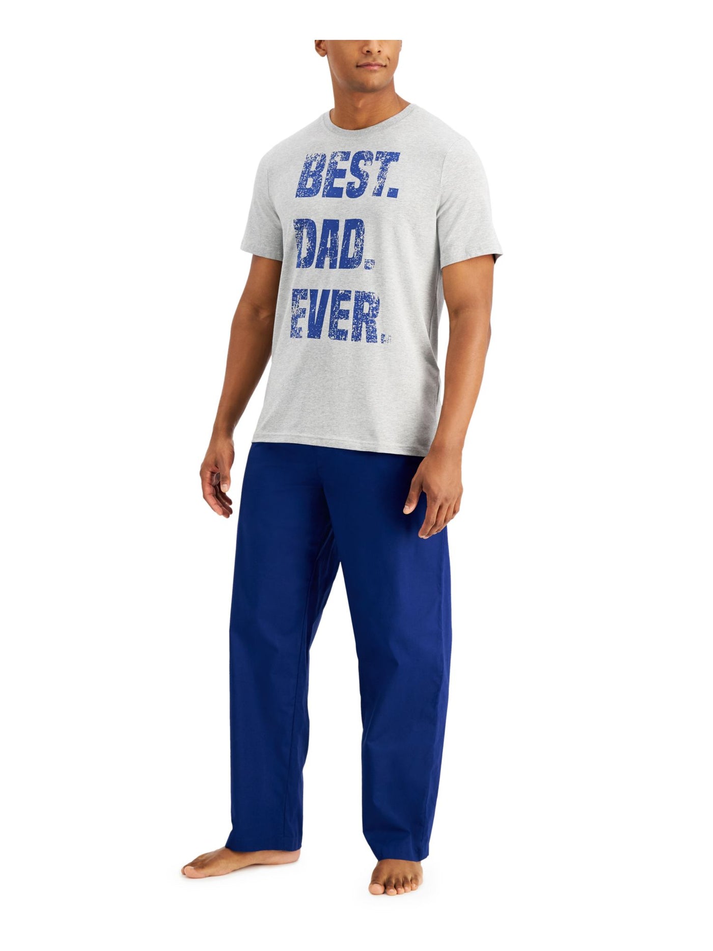 CLUBROOM Mens Best Dad Ever Gray Graphic Drawstring Short Sleeve T-Shirt Top Straight leg Pants Pajamas L