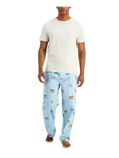 CLUBROOM Mens Skating Bulldog Blue Drawstring Short Sleeve T-Shirt Top Straight leg Pants Pajamas N/A S
