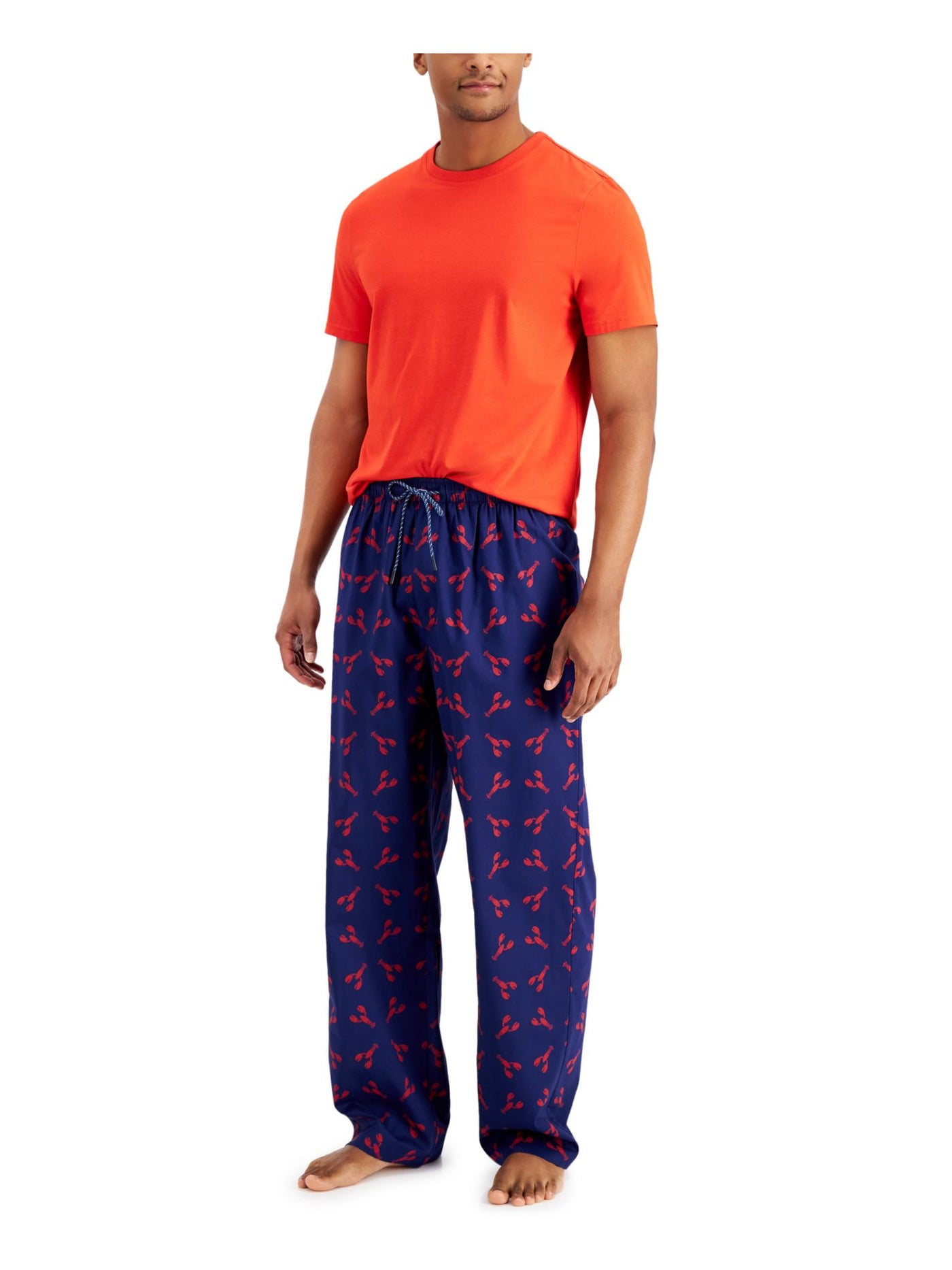 CLUBROOM Mens Navy Drawstring Short Sleeve T-Shirt Top Straight leg Pants Pajamas S